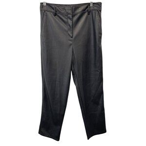 Loft Faux Leather Pants Size 10 Flat Front Straight Leg Soli Black Polyurethane